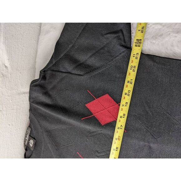 Protege Sweater Men's Large Black w Red Argyle Silk Blend Long Sleeve Preppy - Picture 4 of 6